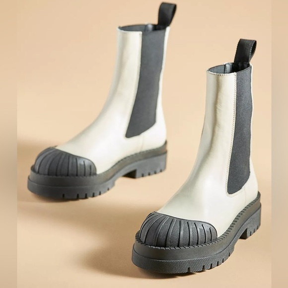 Anthropologie Maeve NEW Chelsea Boots Ivory Genuine Leather Size 40 US 9 Moto - Picture 2 of 12